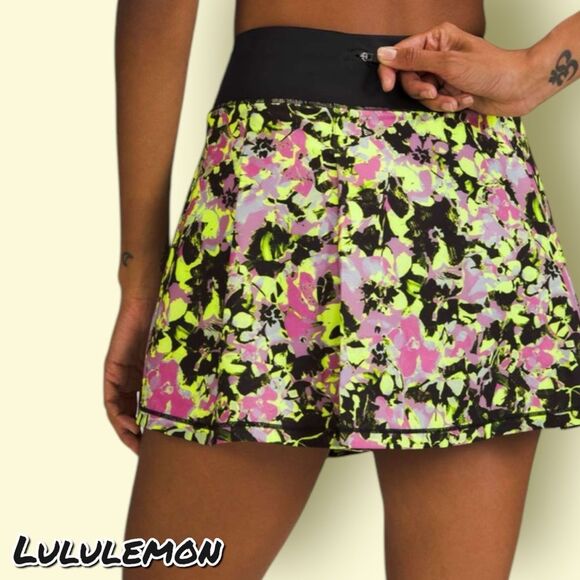 Preowned Lululemon Pace Rival Mid-Rise Skirt Highlight Yellow Multi / Bla size 2 - Picture 4 of 15
